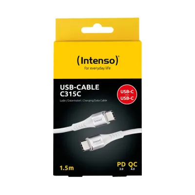 Intenso USB-C Ladekabel C315C / 7901002 | 1,5m Nylon geflochten | Schnellladen 60W | Power Delivery | USB-C zu USB-C