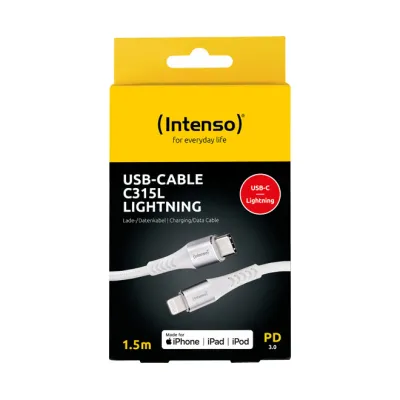 Intenso USB-C auf Lightning Ladekabel C315L 7902002 | 1,5m | 60W Schnellladen | MFi zertifiziert | Nylon | Weiß