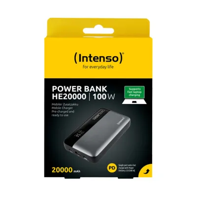 Intenso Powerbank HE20000 | 100W Power Delivery | 20.000 mAh externer Akku | USB-C & USB-A | Quick Charge 3.0 | grau