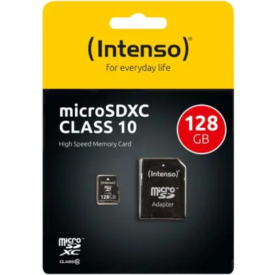 Intenso microSDXC Karte 3413491 | 128GB Speicherkarte | Class 10 | inkl. SD-Adapter | bis 25MB/s Lesen | Schwarz