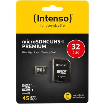 Intenso microSDHC Karte 3423480 | 32GB UHS-I Class 10 | inkl. SD-Adapter | bis 90MB/s lesen | Schwarz