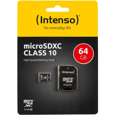 Intenso microSDXC Speicherkarte 3413490 | 64GB | Class 10 | bis 25MB/s Lesen | SD-Adapter | schwarz