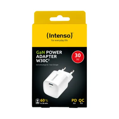 Intenso Power Adapter W30C² GaN 7803062 | USB-C Netzteil 30W | Schnellladegerät Power Delivery Quick Charge | Weiß