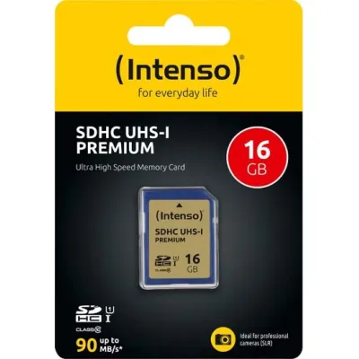 Intenso SDHC Speicherkarte 3421470 16GB UHS-I Class 10 | bis 90MB/s Lesen, 10MB/s Schreiben | Full HD Video | Blau