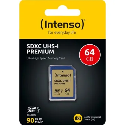 Intenso SDXC Speicherkarte 3421490 | 64GB | UHS-I Class 10 | bis 90MB/s Lesen | Full HD | Premium | Blau