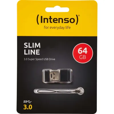 Intenso USB-Stick Slim Line 3532490 | 64GB USB 3.0 Speicherstick | ultra klein & leicht | bis 100MB/s Lesen | schwarz