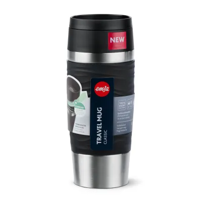 EMSA Thermobecher Travel Mug Wave 18161 | Isolierbecher Edelstahl 0,36l | 360° Trinköffnung | auslaufsicher | schwarz