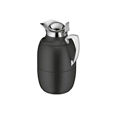 alfi Isolierkanne Juwel 1918331100 | Thermoskanne 1L | Edelstahl & Glas | Einhandbedienung | Schwarz matt