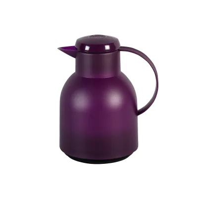 Emsa Isolierkanne SAMBA 505490 | Thermoskanne 1L Quick Press | Glas-Isolierkolben | Aubergine transluzent