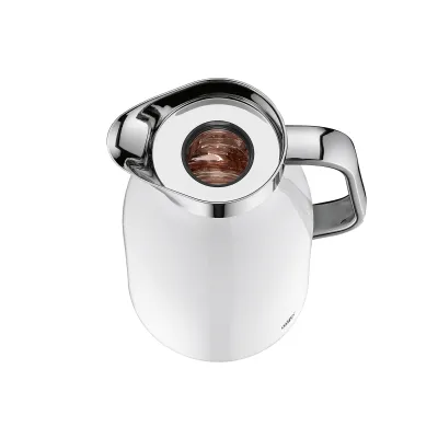 alfi Isolierkanne SKYLINE 1,0l | Thermoskanne Edelstahl Glas | 12h heiß | Drucktaste | matt weiß