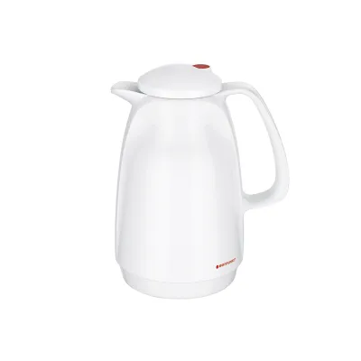 ROTPUNKT Isolierkanne Bella 220 | Thermoskanne 1 Liter | Kunststoff Rosalin-Glas | doppelwandig | weiß | Made in Germany