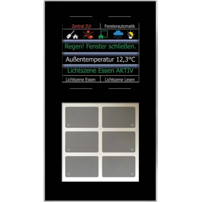 Issendorff Glas-Tastenfeld LCN-GT10DB | 10 kapazitive Tasten | 6 LEDs | 2,8" TFT | KNX | Unterputz | schwarz