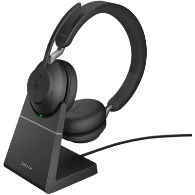 Jabra Evolve2 65 MS Stereo 380a | Wireless Bluetooth Headset | USB-A | Ladestation | Microsoft Teams | schwarz