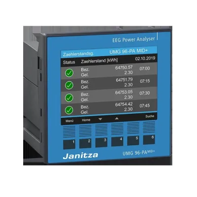 Janitza UMG96-PA-MID+ 5232004 | MID zertifiziert | 3-Phasen Netzanalysator | RS485 Modbus | 96x96mm | Grau