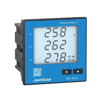 Janitza Energiemessgerät UMG 96-S2 | 5234002 | 3-Phasen | 96x96mm | LCD | 90–265V | Modbus RTU | Frontmontage | IP54