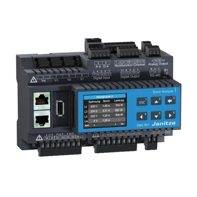 Janitza UMG 801 Energiemessgerät Basisgerät 8TE | Netzanalysator | 8 Strommesseingänge | OPC UA | 24V DC