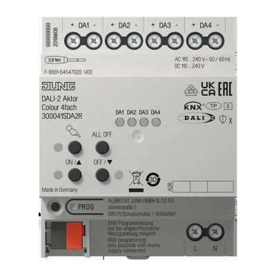 JUNG KNX DALI-2 Aktor 30004 1S DA2 R | 4-fach REG 4TE | Colour | IP20 | LED-Steuerung | Multimaster | Secure