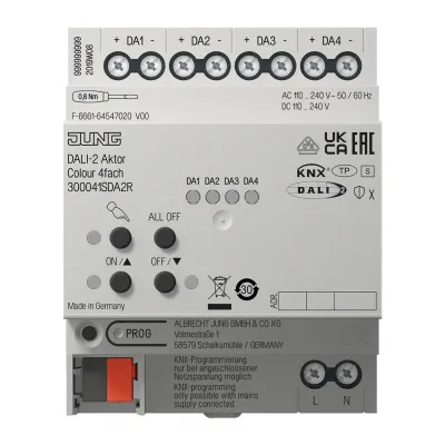 JUNG KNX DALI-2 Aktor 30004 1S DA2 R | 4-fach REG 4TE | Colour | IP20 | LED-Steuerung | Multimaster | Secure