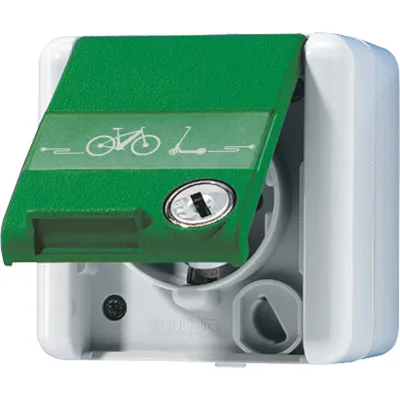 JUNG SCHUKO Steckdose 820 GN NAWSLEB | abschließbar | Aufputz | Klappdeckel | E-Bike geeignet | IP44 | grau RAL 7035