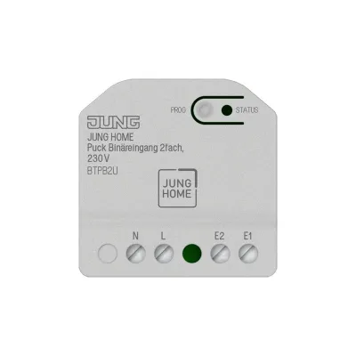 JUNG HOME Puck Binäreingang BTPB2U | 2-fach | Unterputz | 230V AC | LED-Anzeige | Bluetooth Mesh | bidirektional | IP2X