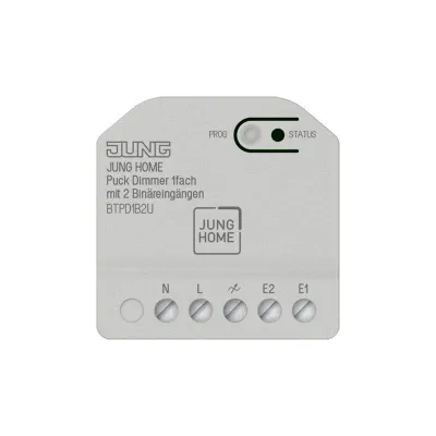 JUNG Dimmaktor Unterputz BTPD1B2U | Puck Dimmer 1-fach | 2 Binäreingänge | 230V | 200W LED | Bluetooth Mesh