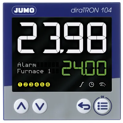 JUMO Kompaktregler diraTRON 104 | PID-Temperaturregler | 96x96mm | AC 110-240V | IP65 | 2 Relais | Universaleingang