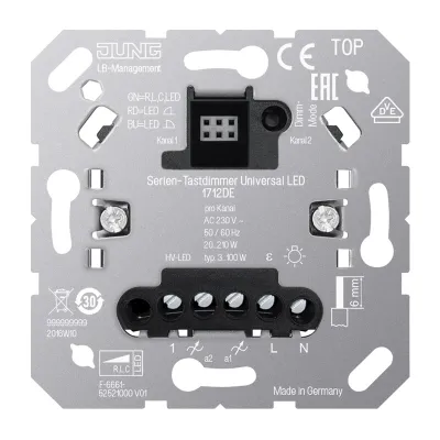JUNG Serien-Tastdimmer Universal LED 1712DE | Unterputz | 20-210W | 2 Ausgänge | Nebenstelleneingang | 230V