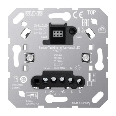 JUNG Serien-Tastdimmer Universal LED 1712DE | Unterputz | 20-210W | 2 Ausgänge | Nebenstelleneingang | 230V