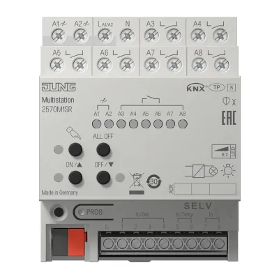 JUNG KNX Multistation 2570 M1SR | REG 4 TE | 8-fach Schaltaktor | Secure | 16A 3680W | IP20 | Hutschiene