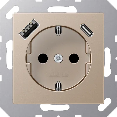 JUNG SCHUKO Steckdose A1520-15CACH | USB-A & USB-C Ladefunktion | Unterputz | Berührungsschutz | 16A | champagner