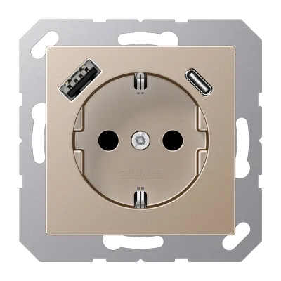 JUNG SCHUKO Steckdose A1520-15CACH | USB-A & USB-C Ladefunktion | Unterputz | Berührungsschutz | 16A | champagner