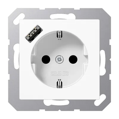 JUNG SCHUKO Steckdose A1520-18AWW | Unterputz USB Typ A 3A Schnellladefunktion | erhöhter Berührungsschutz | alpinweiß