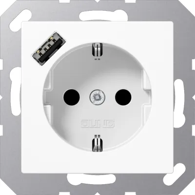 JUNG SCHUKO Steckdose A1520-18AWW | Unterputz USB Typ A 3A Schnellladefunktion | erhöhter Berührungsschutz | alpinweiß