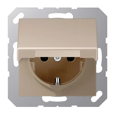 JUNG SCHUKO Steckdose A1520BFKLCH | 16A 250V | Unterputz | Klappdeckel | Thermoplast lackiert | bruchsicher | champagner
