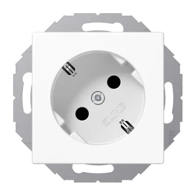 JUNG SCHUKO Steckdose A520-45KIWW | 45° Unterputz | 16A 250V | erhöhtem Berührungsschutz | Duroplast | alpinweiß