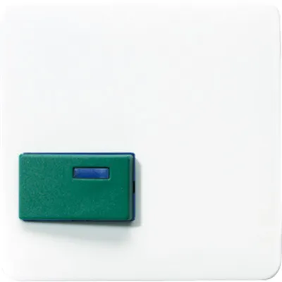 JUNG Abdeckung Abstelltaster CD 642 C WW für Ackermann 73642C | grüne Taste | Kontrollfenster | alpinweiß | 67x67 mm