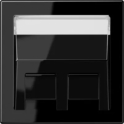 JUNG Abdeckung Modular Jack LS569-30BFPLSW | Zentralplatte 2-fach | Klemmbefestigung | glänzend | beschriftbar | schwarz