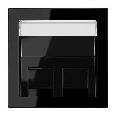 JUNG Abdeckung Modular Jack LS569-30BFPLSW | Zentralplatte 2-fach | Klemmbefestigung | glänzend | beschriftbar | schwarz