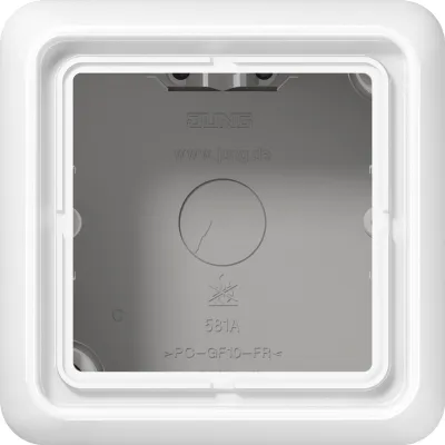 JUNG Aufputz-Kappe 1-fach CD581AWW | AP-Gehäuse CD500/ST550 | Duroplast | flammwidrig | mit Rahmen | alpinweiß RAL 9010