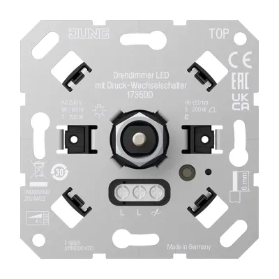 JUNG LED Drehdimmer 1735 DD | Druck-Wechselschalter | Unterputz | Phasenabschnitt | 230V | Schraubklemme | Halogenfrei