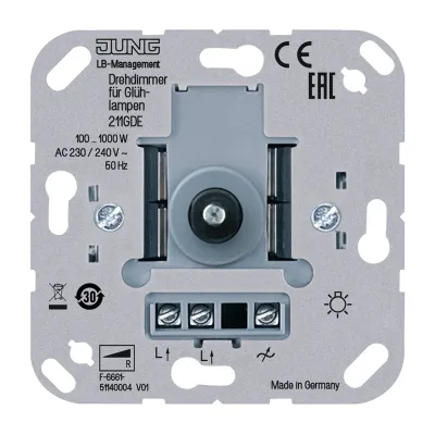 JUNG Drehdimmer 211 GDE | Unterputz | 100-1000W | Phasenabschnitt | Glüh- & Halogenlampen | IP20