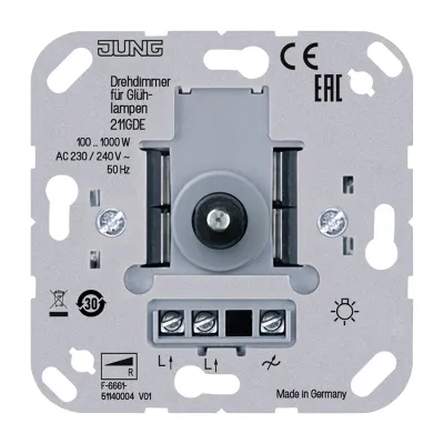 JUNG Drehdimmer 211 GDE | Unterputz | 100-1000W | Phasenabschnitt | Glüh- & Halogenlampen | IP20