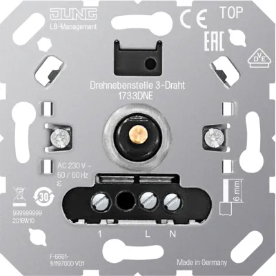 JUNG Drehnebenstelle 3-Draht 1733DNE | Unterputz | AC 230V | Dimmer Nebenstelle | Schraubklemmen