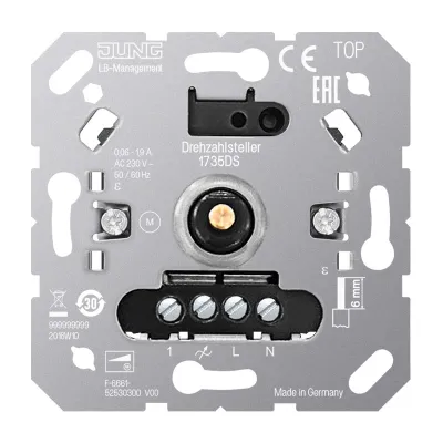 JUNG Drehzahlsteller 1735 DS | Unterputz Drehzahlregler Einphasen-Motoren | 1,8A | 230V | IP20 | ohne Abdeckung