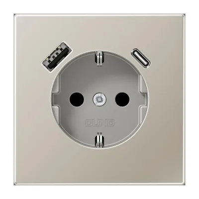 JUNG SCHUKO Steckdose ES1520-15CA | USB-A & USB-C | Edelstahl matt | Unterputz | erhöhter Berührungsschutz | 16A 250V