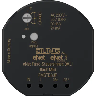 JUNG DALI Funk-Steuereinheit FMSTD8UP | 8-fach Lichtsteuerung Unterputz | eNet Funkbus | LED-Anzeige | 1380 W