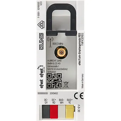 JUNG Funkempfänger REG FMFK32REG | eNet 868 MHz | 12-24V AC/DC | Hutschiene | max. 32 Aktoren | Kunststoff | weiß