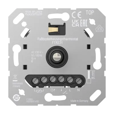 JUNG Fußbodenheizungsthermostat FTR 231 Raumthermostat 230V Unterputz | mit Fernfühler | An/Aus | IP20 | Drehregler