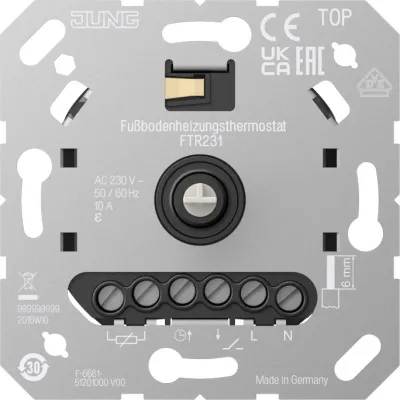 JUNG Fußbodenheizungsthermostat FTR 231 Raumthermostat 230V Unterputz | mit Fernfühler | An/Aus | IP20 | Drehregler