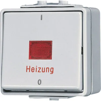 JUNG Heizung Notschalter 602HW WG600 | 2-polig | Aufputz | Kontrollleuchte | IP44 | Glimmlampe | Duroplast grau